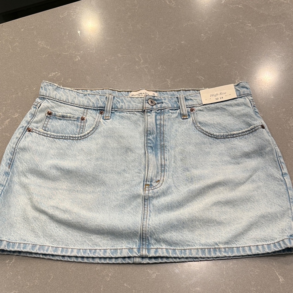 Abercrombie & Fitch Light Blue High-Rise Denim Mini Skirt